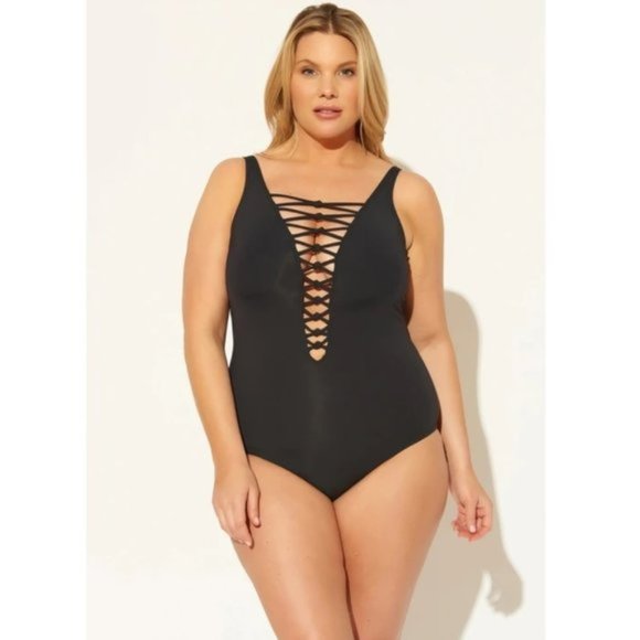 BLEU BY ROD BEATTIE Lace Down One-Piece Swimsuit - Picture 1 of 6